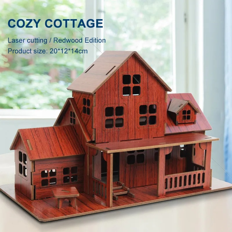 Model Kit House - 3D木製パズルモデルゲームコージーコテージDIY手作り機械式木製ハウス子供と大人向けキット機械式木製組み立てキット
