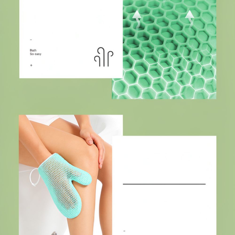 Wash Effect Set - ハニカム構造のTPU製バスグローブと背中用洗顔ブラシのセット。やさしい角質除去とマッサージ効果があり、効果的に体の皮膚を洗浄するためのアクセサリー。