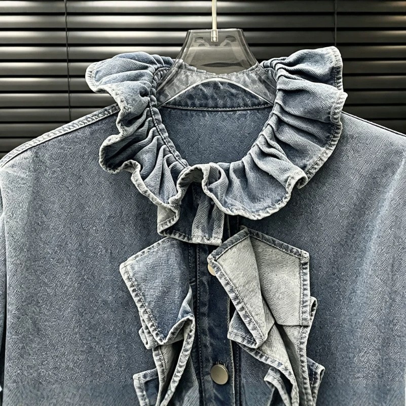 カジュアルなフリルセット、スリムフィット、レトロな雰囲気、襟 - Wash Effect Set のレビューと価格